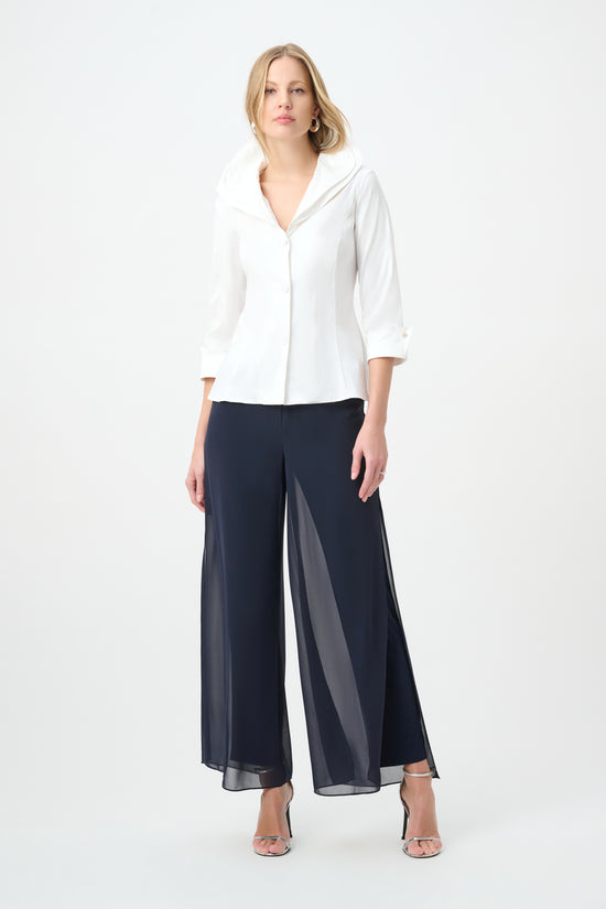 Joseph Ribkoff Midnight Blue Chiffon Wide-Leg Pull-On Trousers