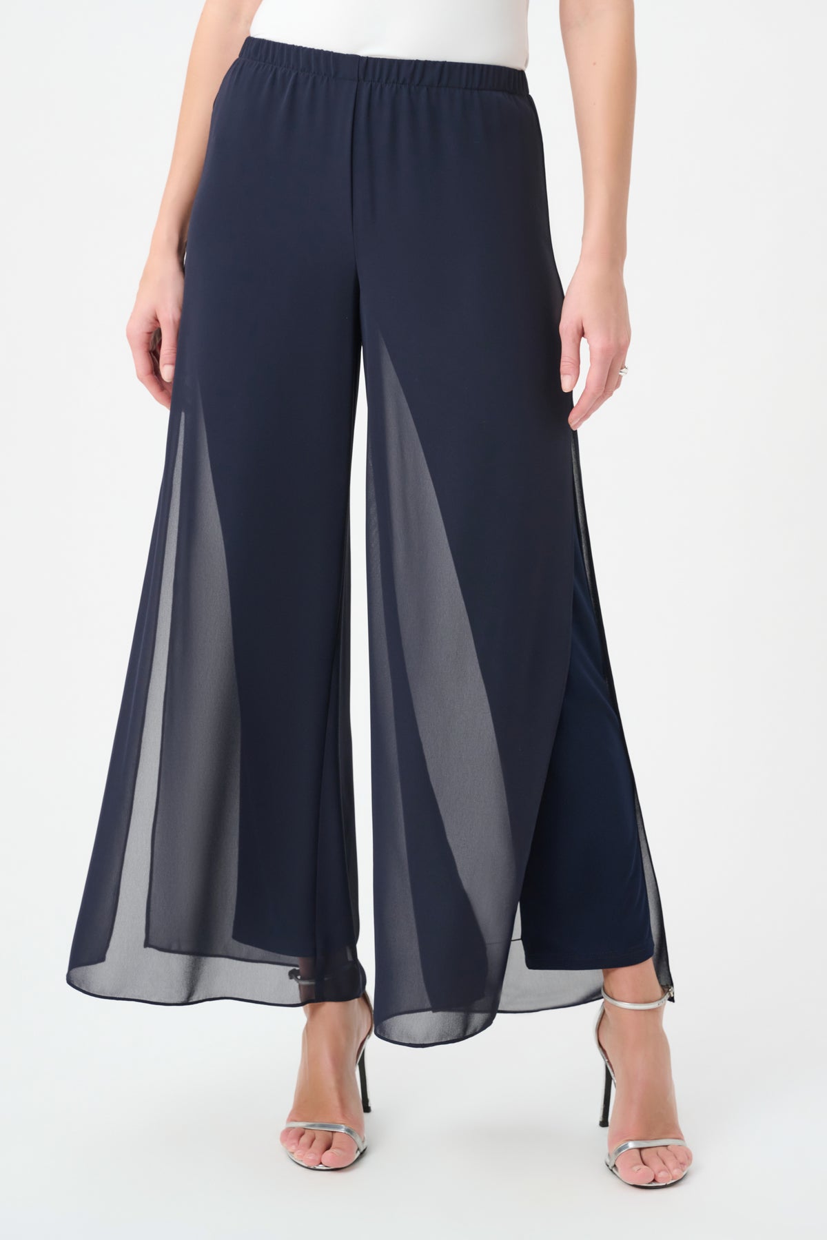 Joseph Ribkoff Midnight Blue Chiffon Wide-Leg Pull-On Trousers
