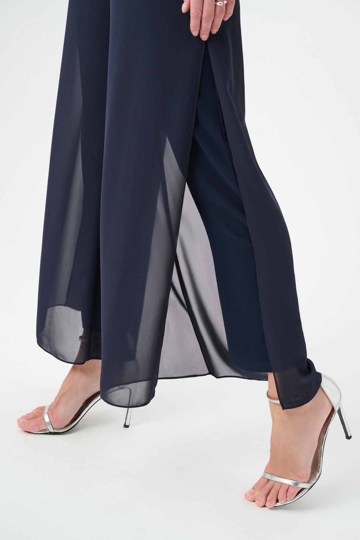Joseph Ribkoff Midnight Blue Chiffon Wide-Leg Pull-On Trousers