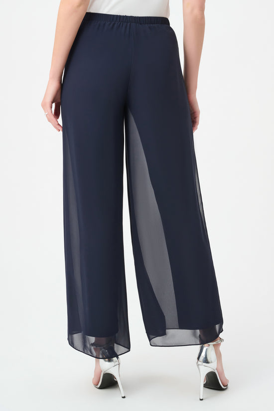 Joseph Ribkoff Midnight Blue Chiffon Wide-Leg Pull-On Trousers