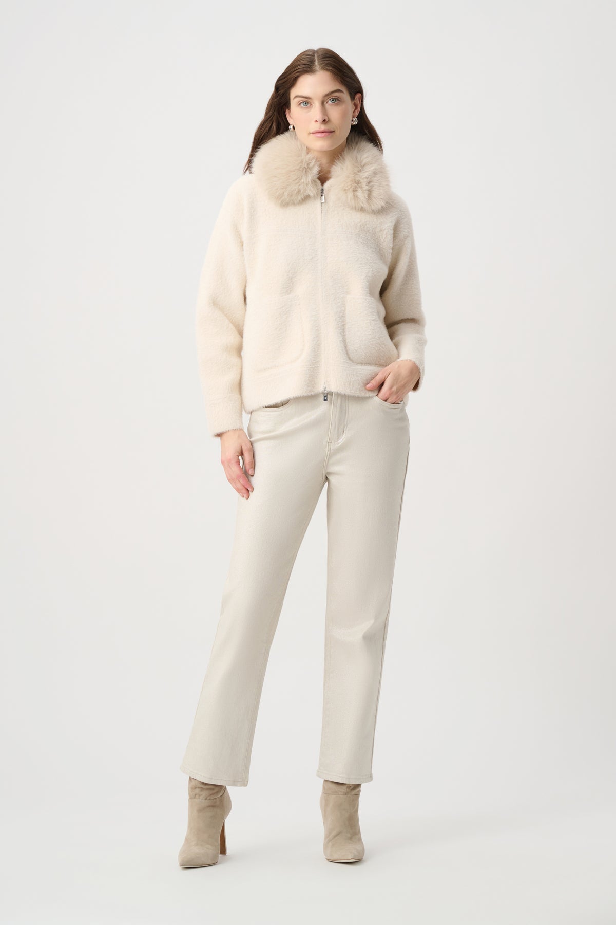 Joseph Ribkoff Birch Detachable Faux Fur Collar Jacket