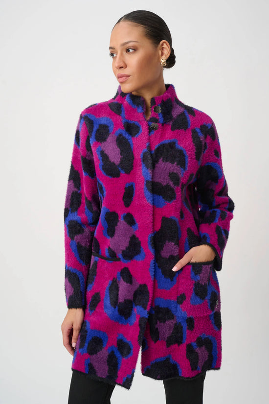 Joseph Ribkoff Black/Multi Animal Print Sweater Coat
