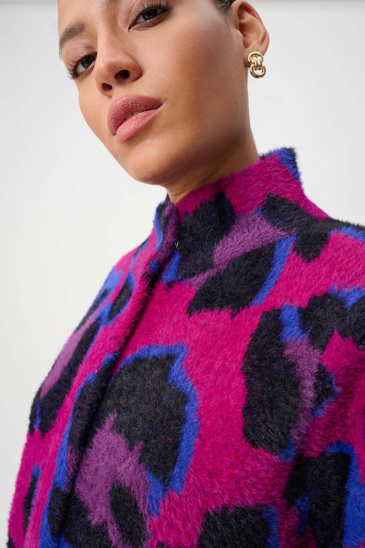 Joseph Ribkoff Black/Multi Animal Print Sweater Coat