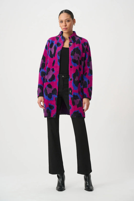Joseph Ribkoff Black/Multi Animal Print Sweater Coat