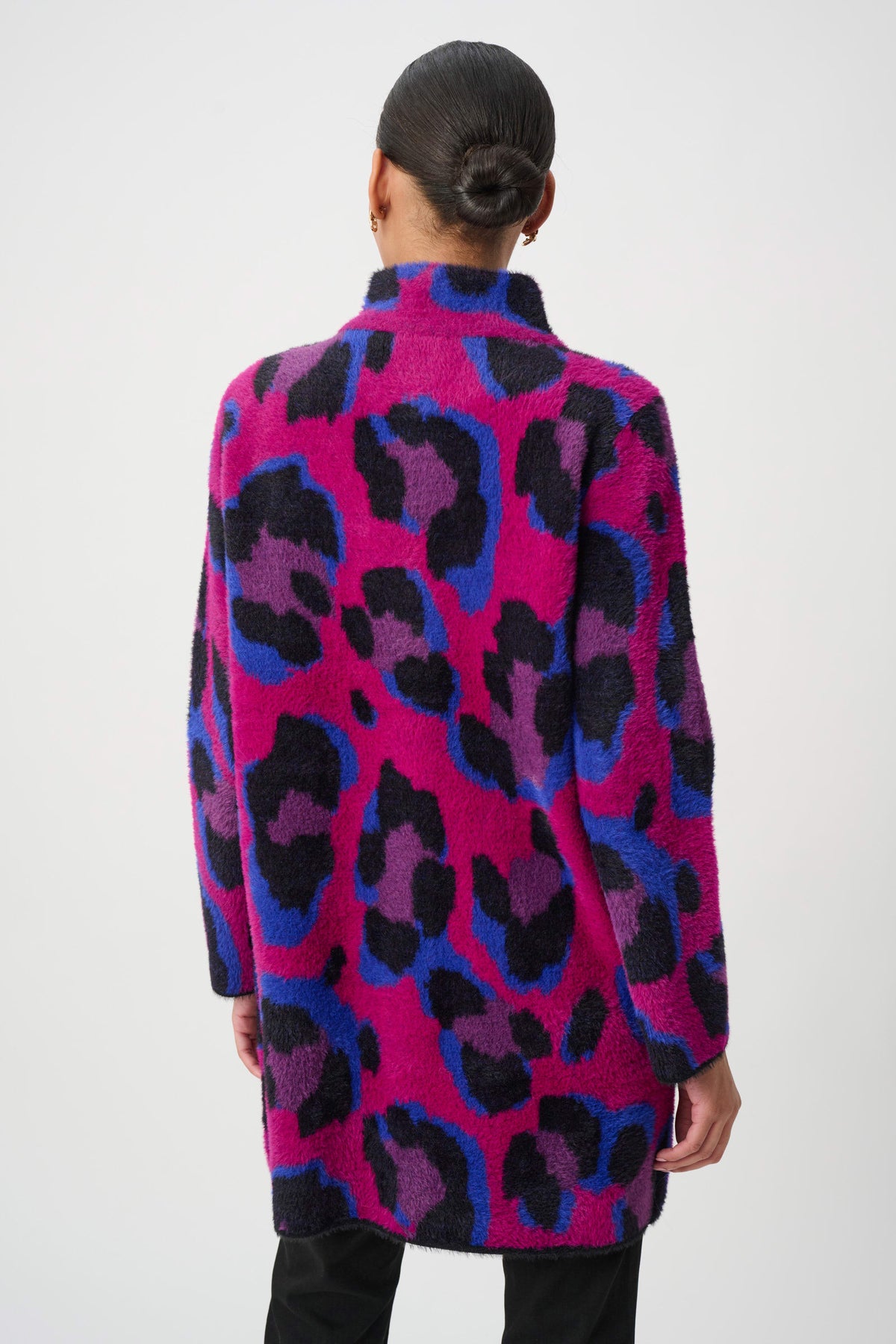 Joseph Ribkoff Black/Multi Animal Print Sweater Coat