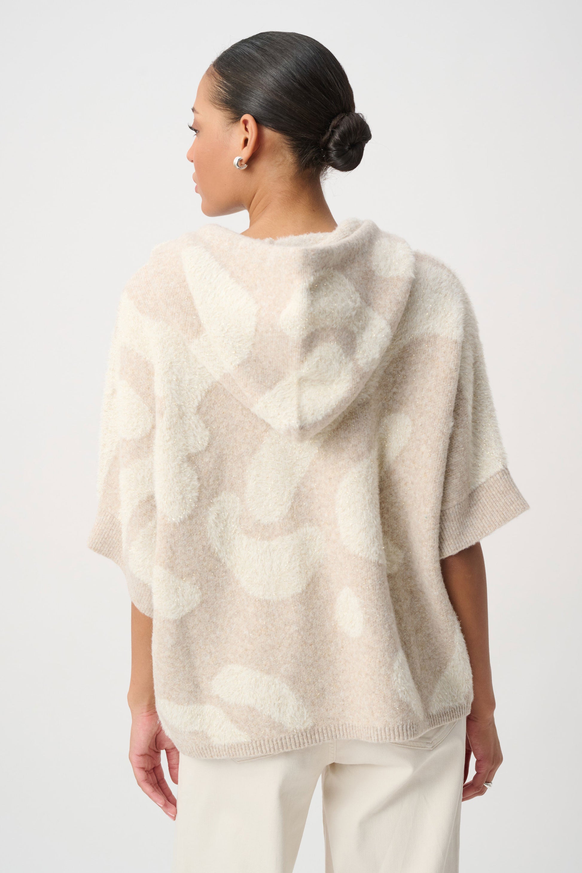 Joseph Ribkoff Oatmeal/Gold Hooded Animal Print Sweater