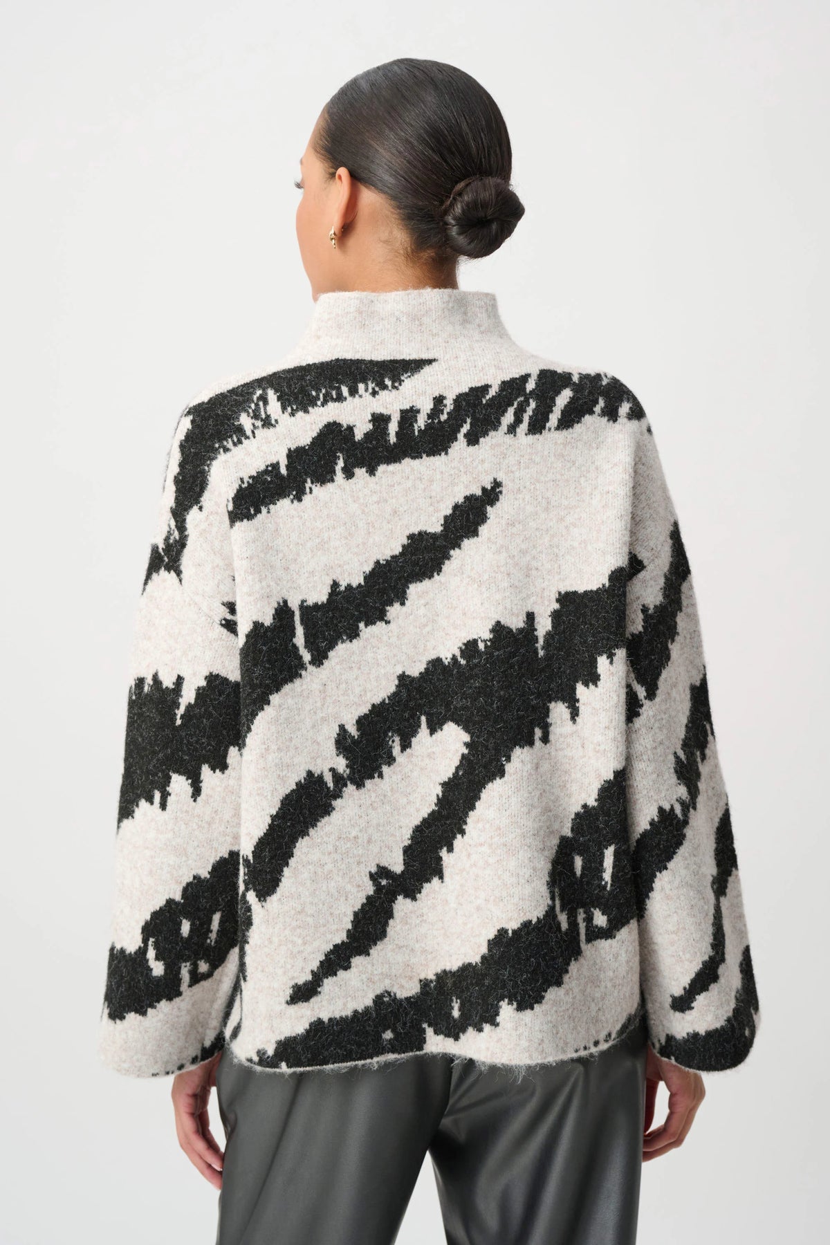 Joseph Ribkoff Oatmeal/Black Animal Print Mock Neck Sweater