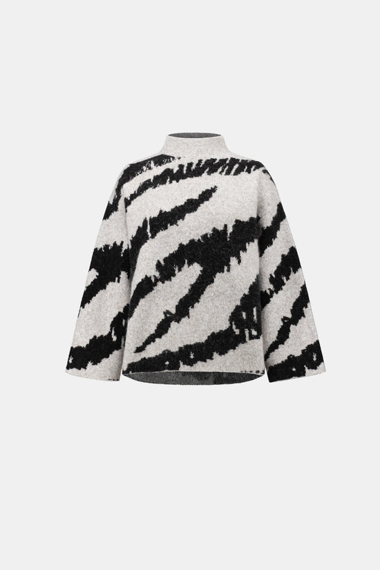 Joseph Ribkoff Oatmeal/Black Animal Print Mock Neck Sweater