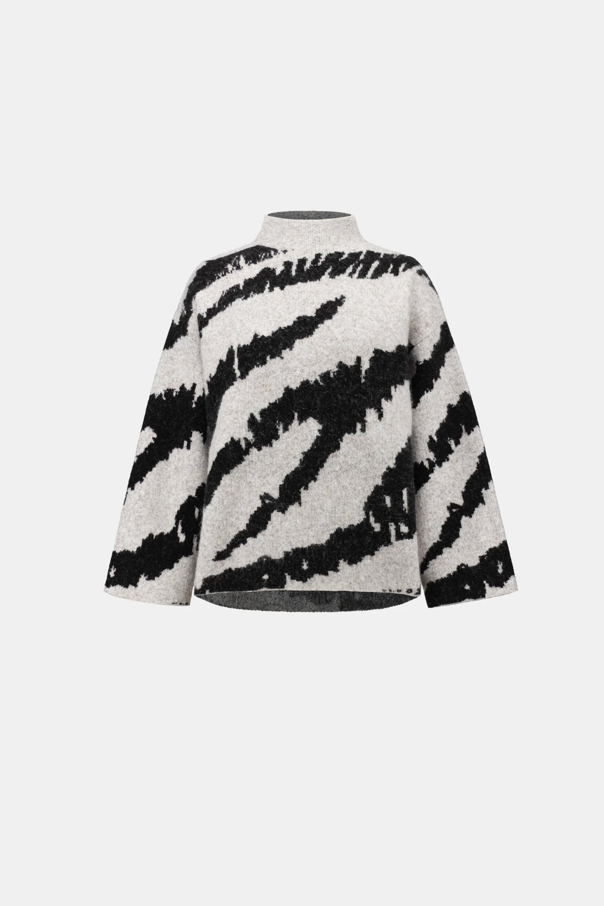 Joseph Ribkoff Oatmeal/Black Animal Print Mock Neck Sweater
