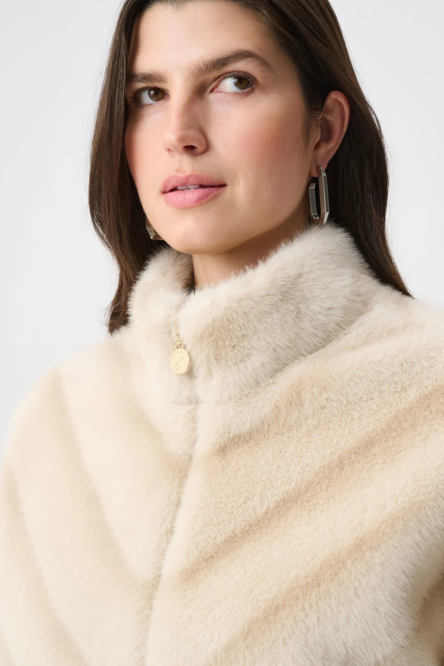 Joseph Ribkoff Beige Chevron Faux Fur Jacket 264946