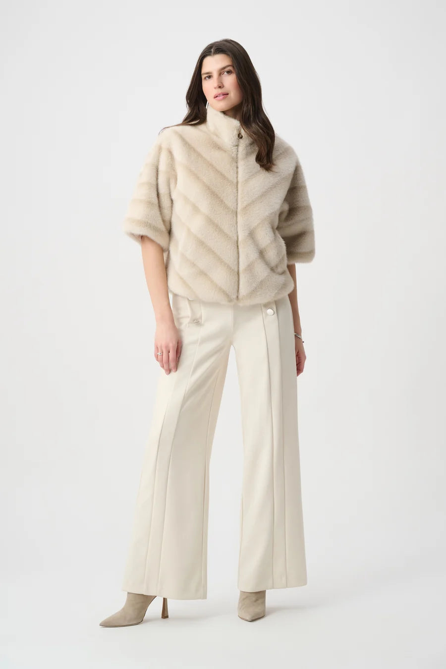 Joseph Ribkoff Beige Chevron Faux Fur Jacket 264946