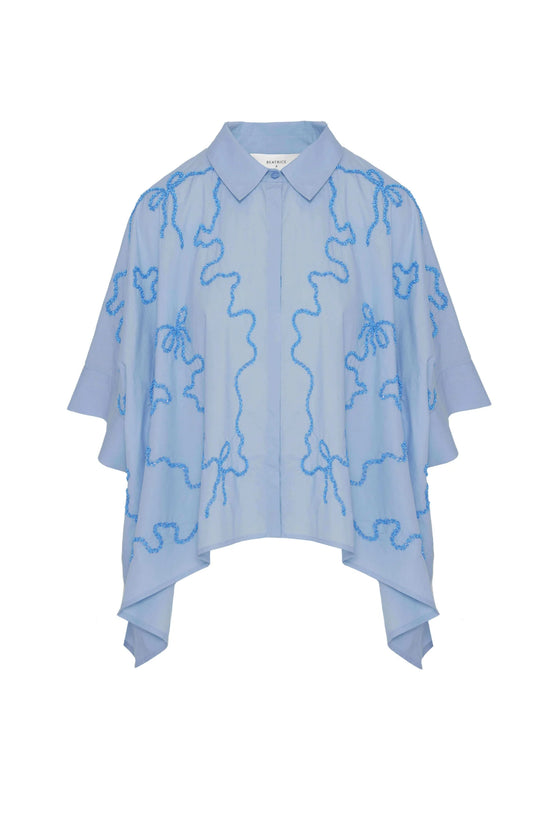 Beatrice b Light Blue Relaxed Fit Shirt with Wavy Decorative Beading 