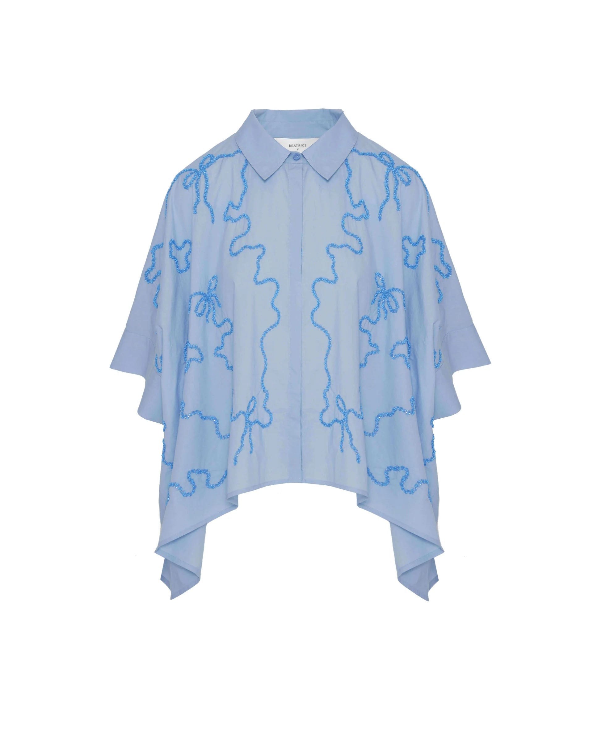 Beatrice b Light Blue Relaxed Fit Shirt with Wavy Decorative Beading 