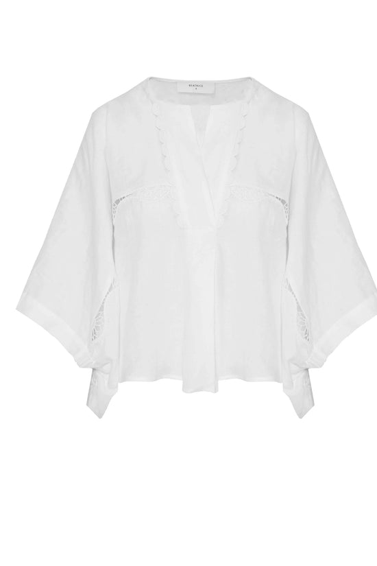 Beatrice b White Linen Blouse with Lace 26FE4367