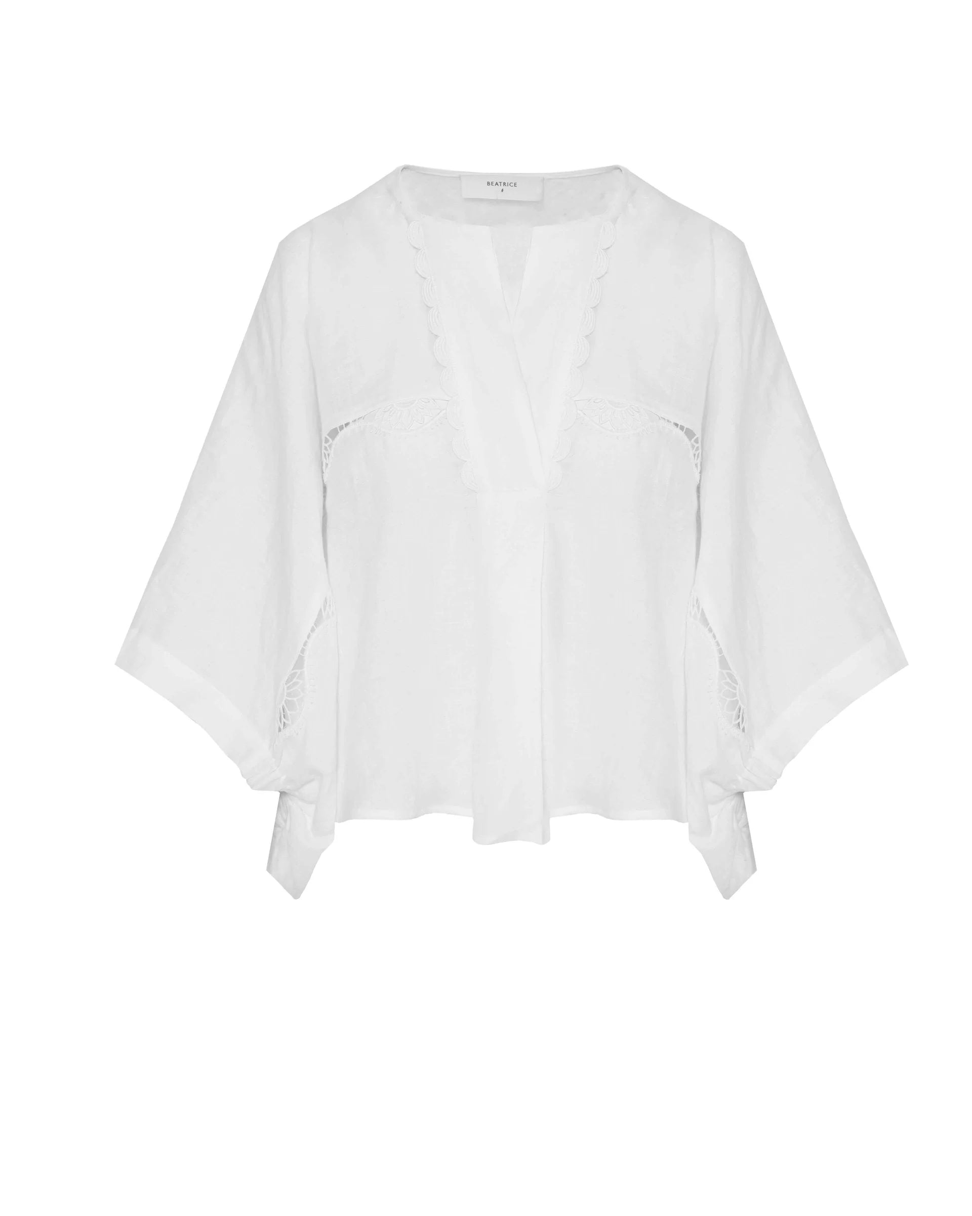 Beatrice b White Linen Blouse with Lace 26FE4367