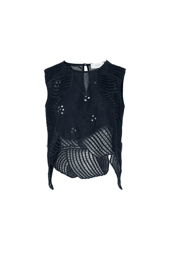 Beatrice b Black Sleeveless Embroidered Top