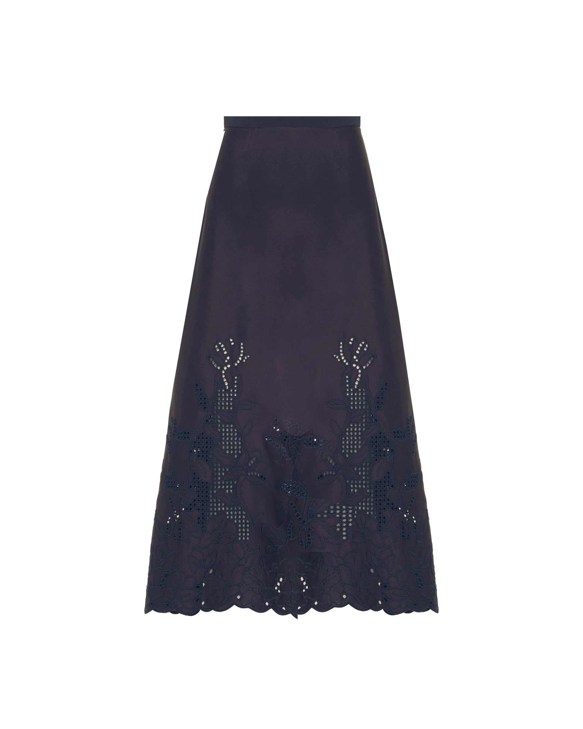 Beatrice b Dark Blue Midi Skirt with Cut-Out Embroidery 26FE5987