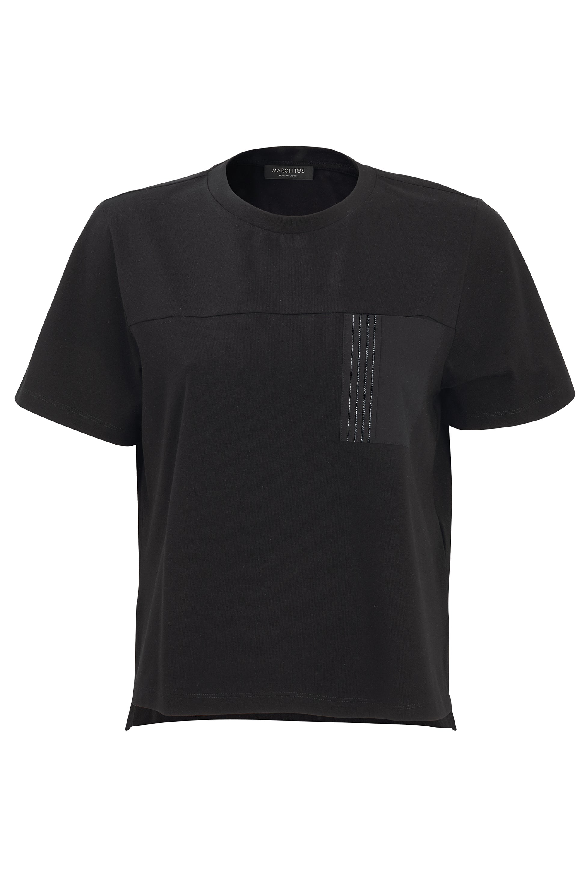 Margittes Black Cotton Blend Crew Neck Short Sleeve T-Shirt 276022524