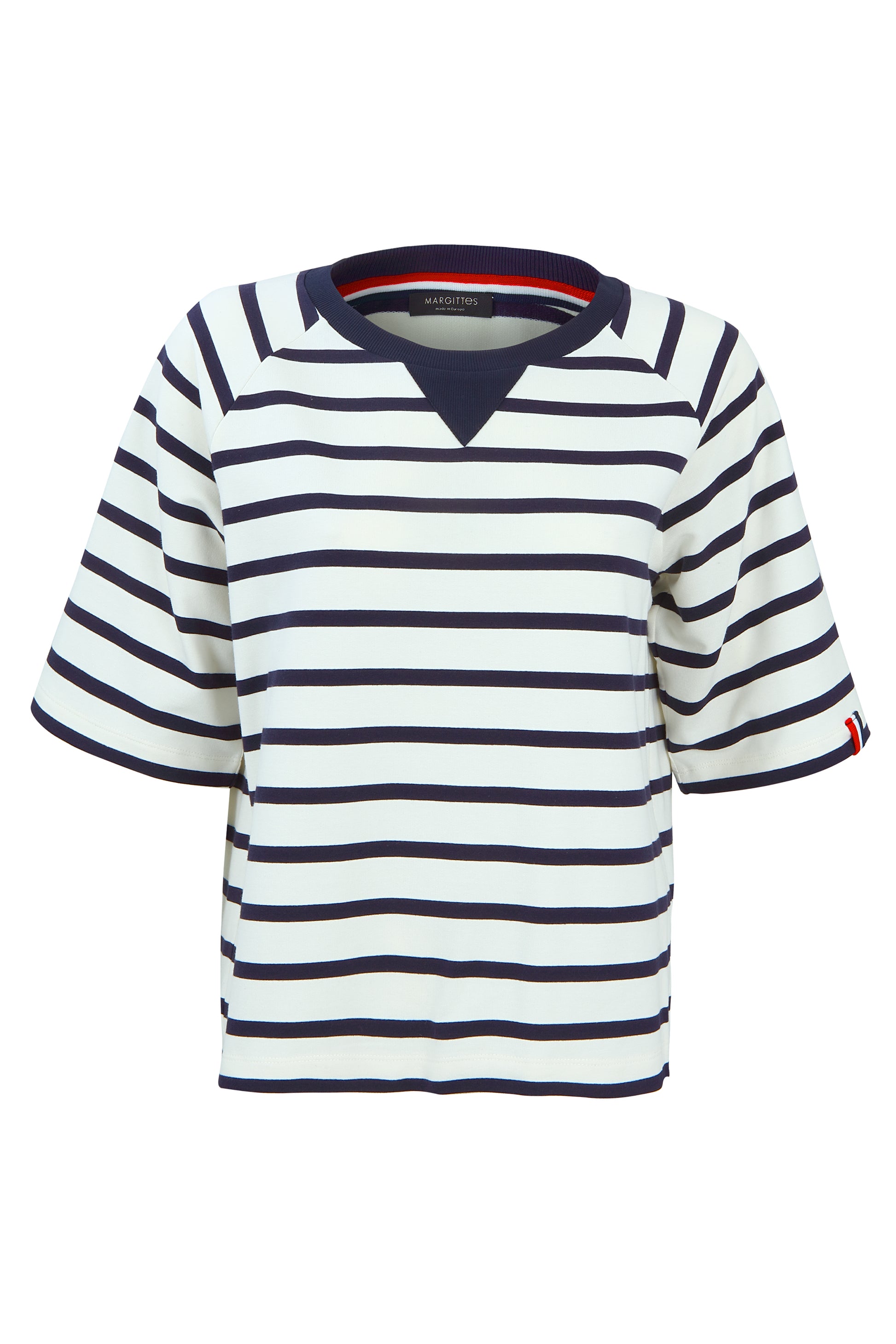 Margittes Cream & Blue Striped Half Sleeve Crew Neck Sweatshirt 276232524