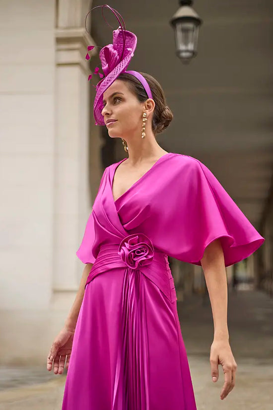 Couture Club Geranium Pink Satin Crossover V-Neckline Dress
