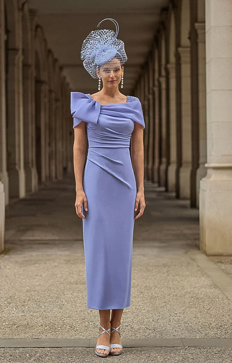 Couture Club Lavender Off-Shoulder with Bow Midi Dress