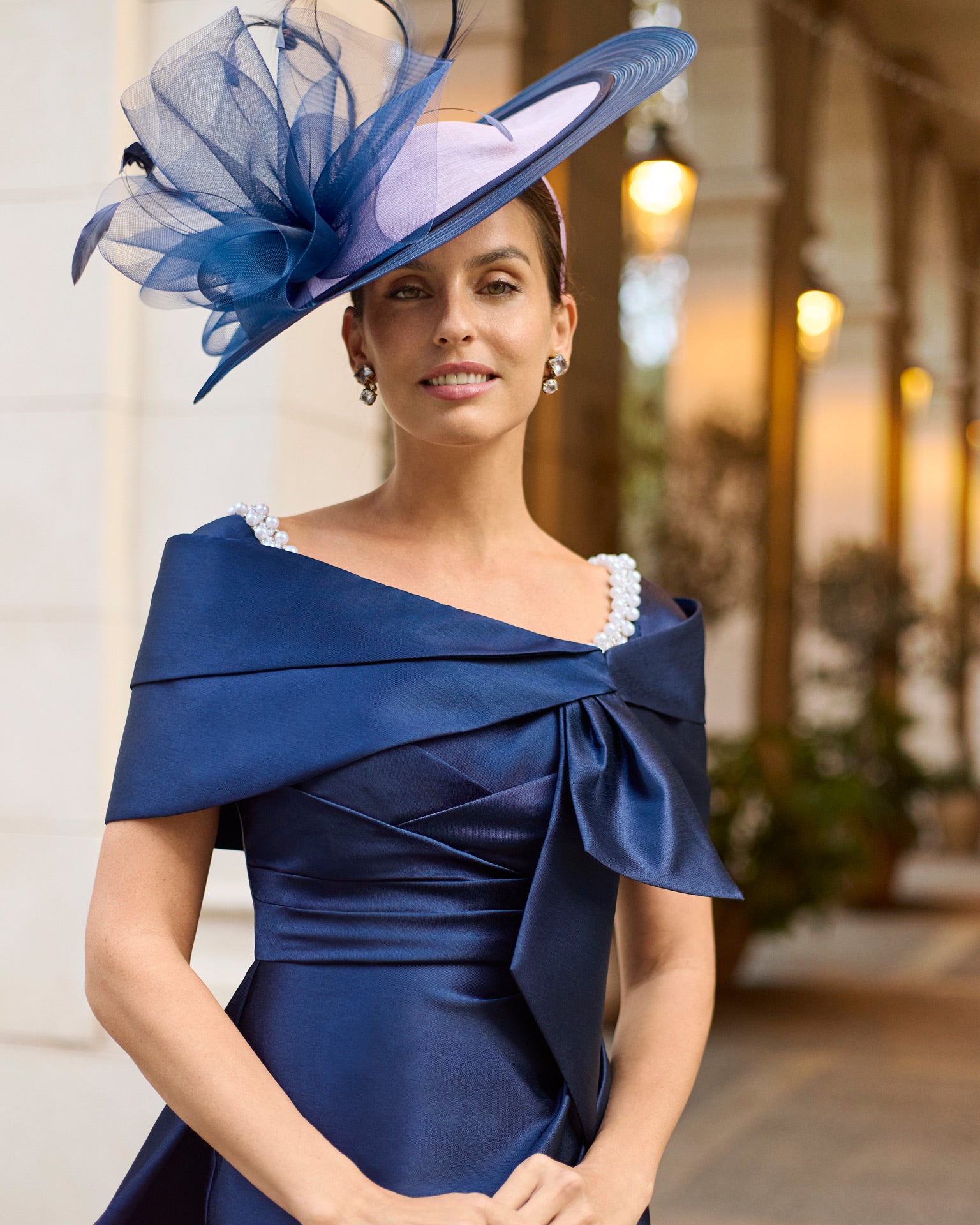 Couture Club Navy Dress with Boat Neckline Beading and Removable Collar