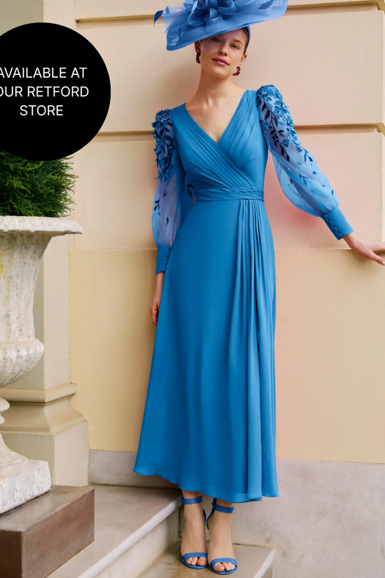 Couture Club Cyan Blue Chiffon A-Line Midi Dress 1G1A6 AW
