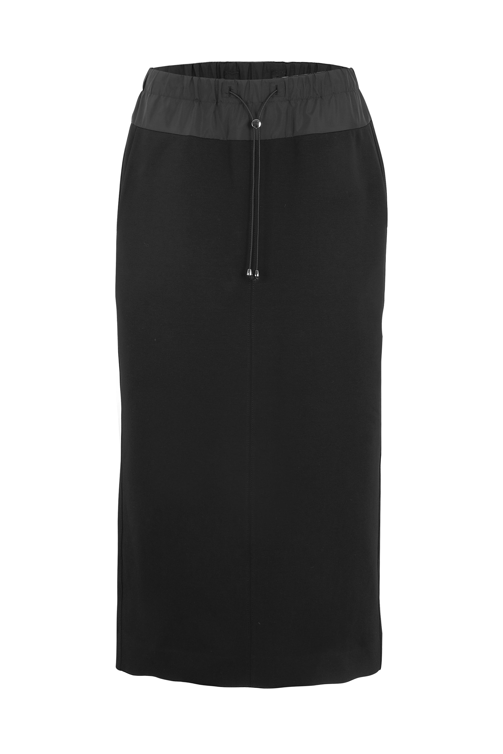 Margittes Black Pencil Skirt – Stretch Cotton Blend, Elasticated Drawstring Waist