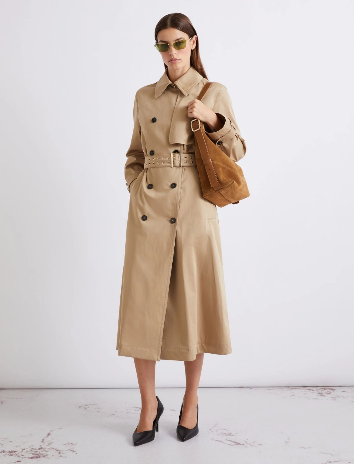 Marella Natural Cotton Satin Trench Coat MLLACAICI