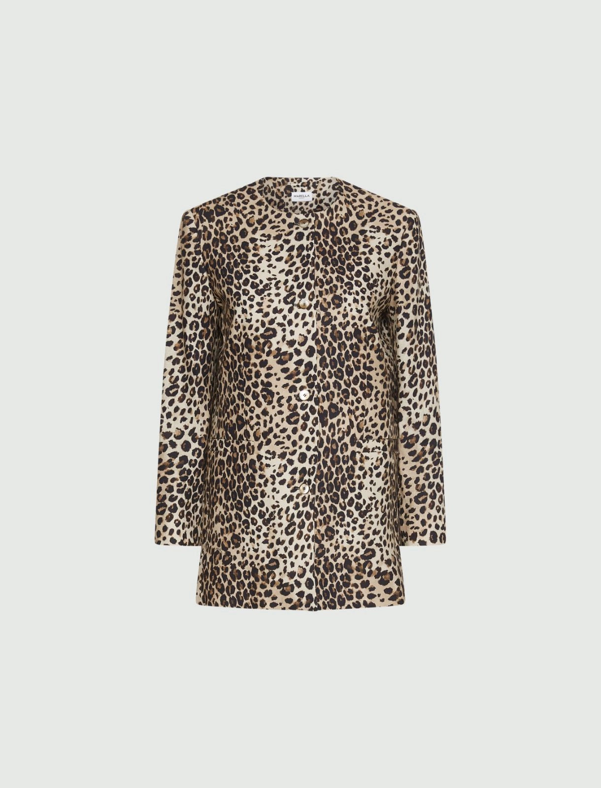 Marella Sport Beige Animal Print Linen-blend Basketweave Jacket MLSCABINA