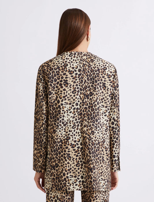 Marella Sport Beige Animal Print Linen-blend Basketweave Jacket MLSCABINA