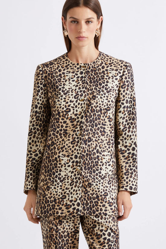 Marella Sport Beige Animal Print Linen-blend Basketweave Jacket MLSCABINA