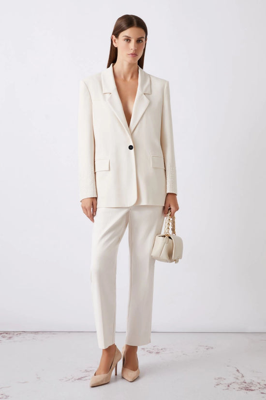 Marella White Straight-Fit Stretch Canvas Blazer MLLCURVA