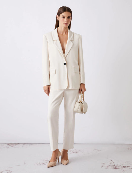Marella White Straight-Fit Stretch Canvas Blazer MLLCURVA