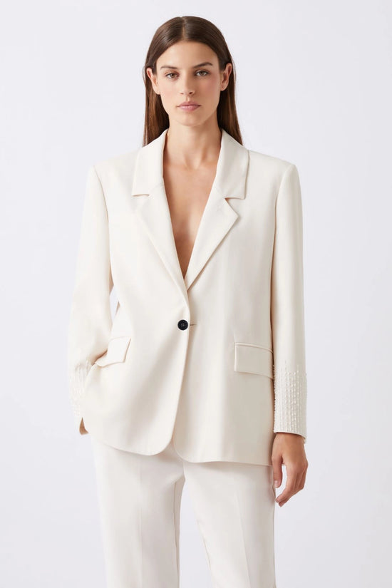 Marella White Straight-Fit Stretch Canvas Blazer MLLCURVA