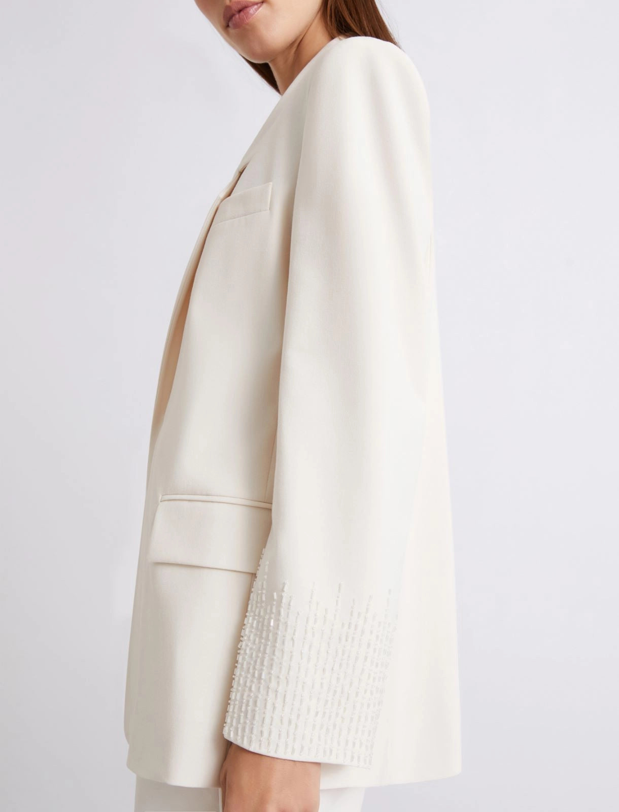 Marella White Straight-Fit Stretch Canvas Blazer MLLCURVA