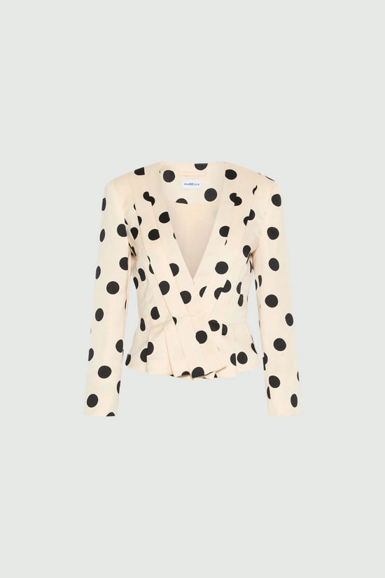 Marella Powder with Black Spot Print Slim-fit Pleated Jacket MLLDUOMO