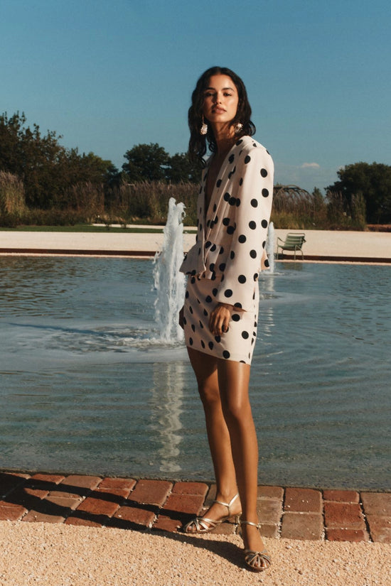 Marella Powder with Black Spot Print Slim-fit Pleated Jacket MLLDUOMO