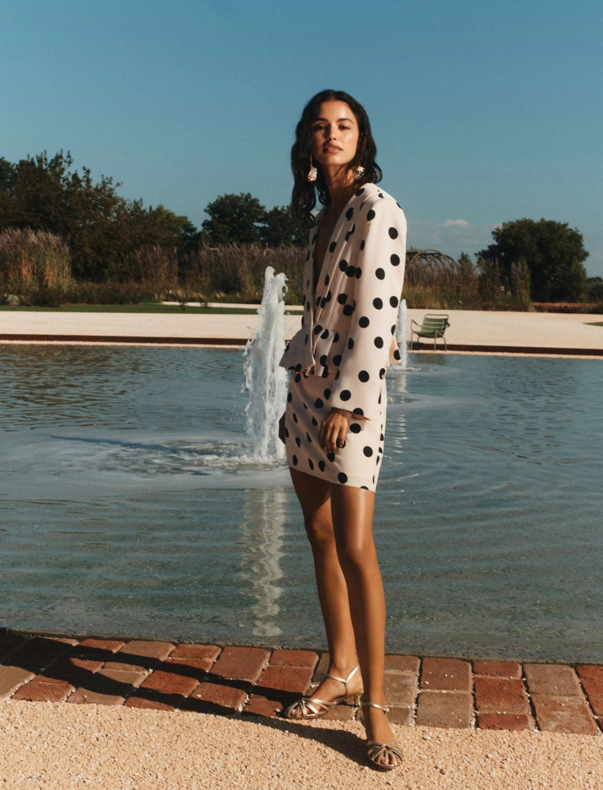 Marella Powder with Black Spot Print Slim-fit Pleated Jacket MLLDUOMO