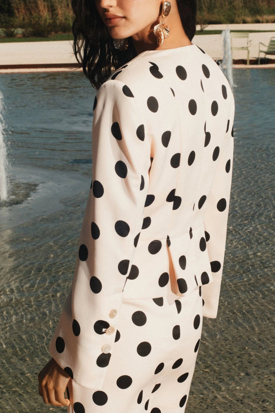 Marella Powder with Black Spot Print Slim-fit Pleated Jacket MLLDUOMO