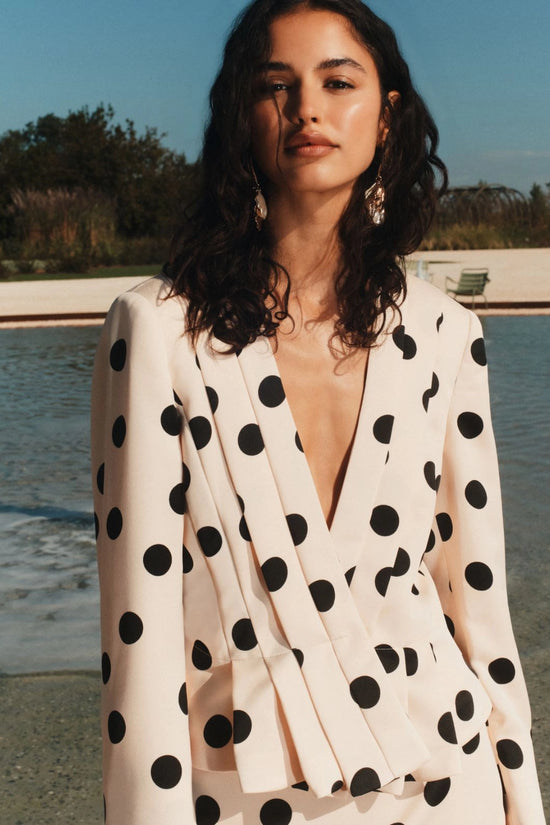 Marella Powder with Black Spot Print Slim-fit Pleated Jacket MLLDUOMO