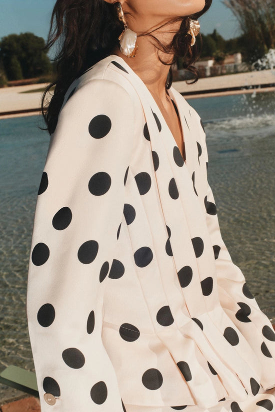 Marella Powder with Black Spot Print Slim-fit Pleated Jacket MLLDUOMO