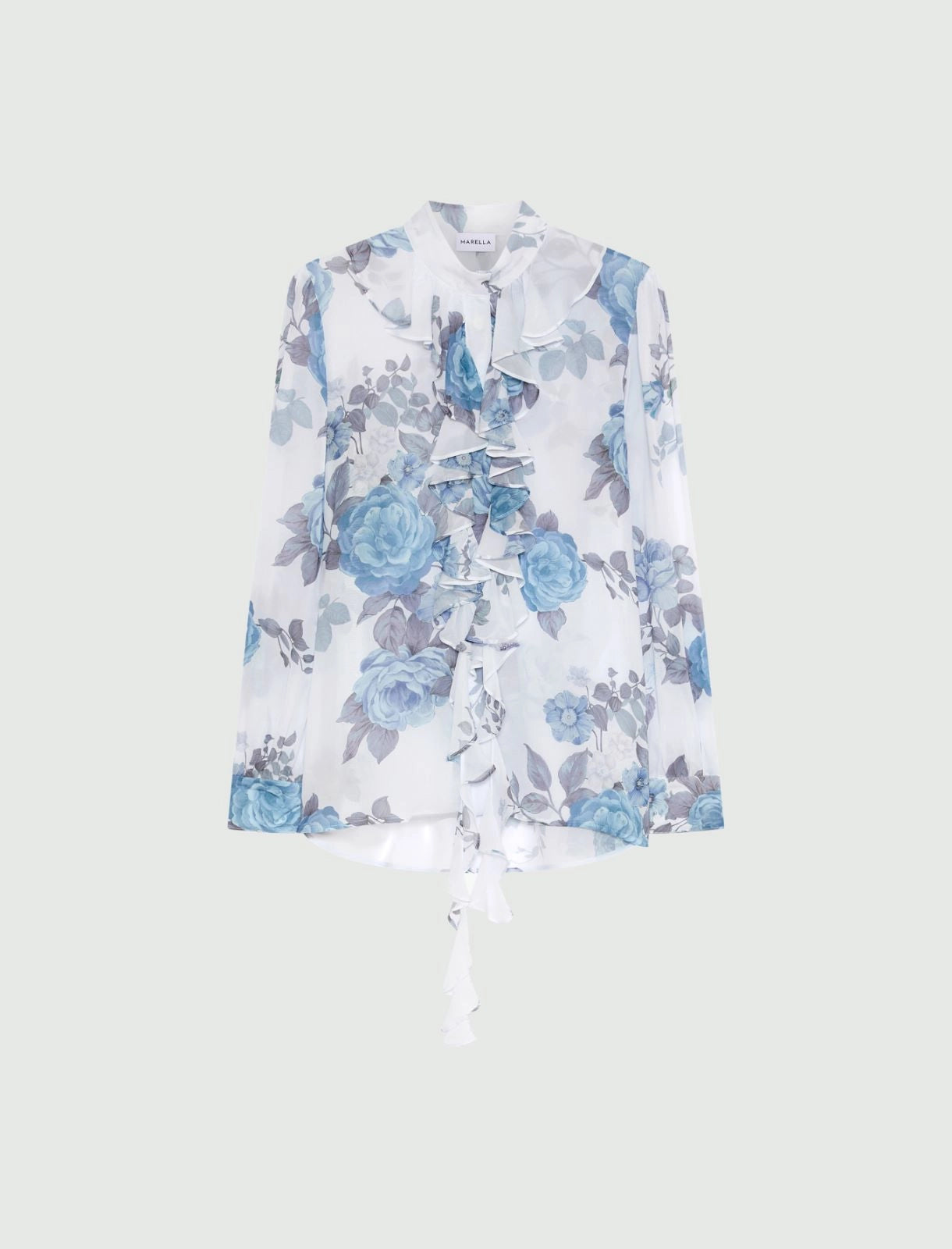 Marella Blue Floral Print Ruched Georgette Shirt MLLCANAPA