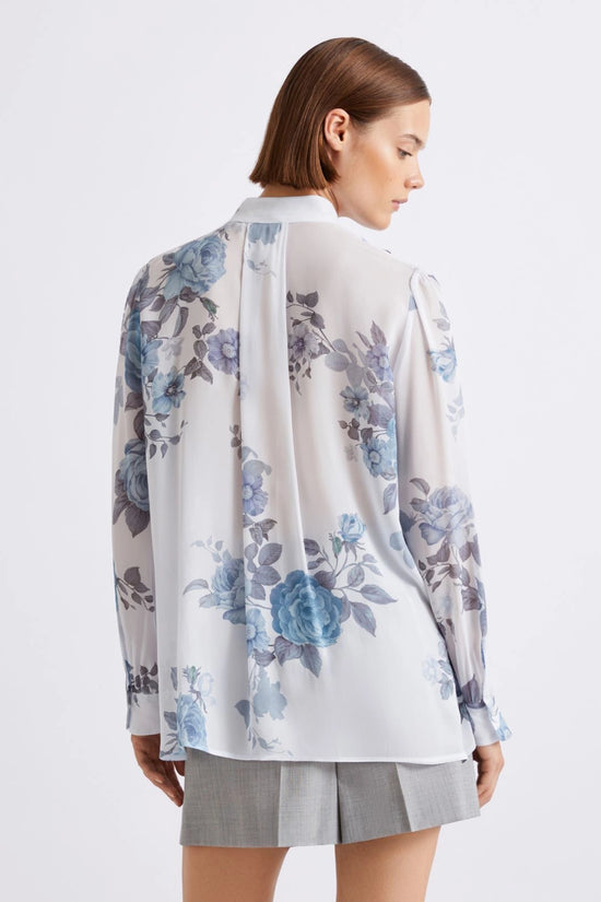 Marella Blue Floral Print Ruched Georgette Shirt MLLCANAPA