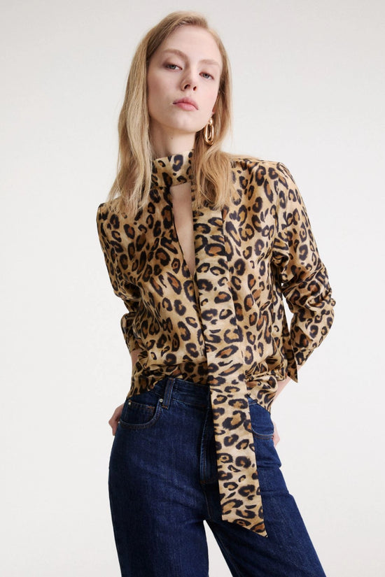 Marella Sport Beige Animal Print Habutai Silk Shirt