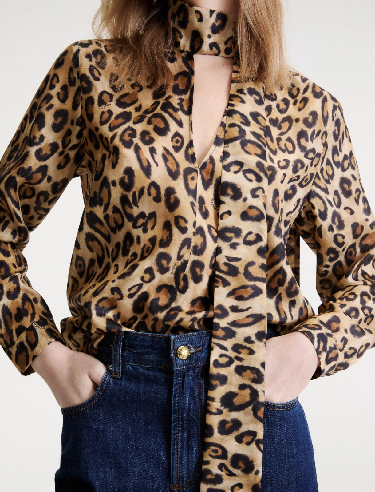 Marella Sport Beige Animal Print Habutai Silk Shirt