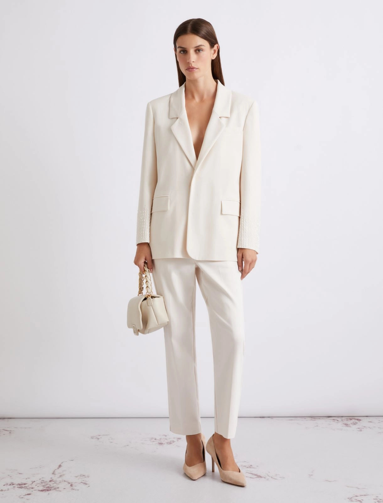 Marella White Stretch Cotton-Blend Trousers MLLGHIAND