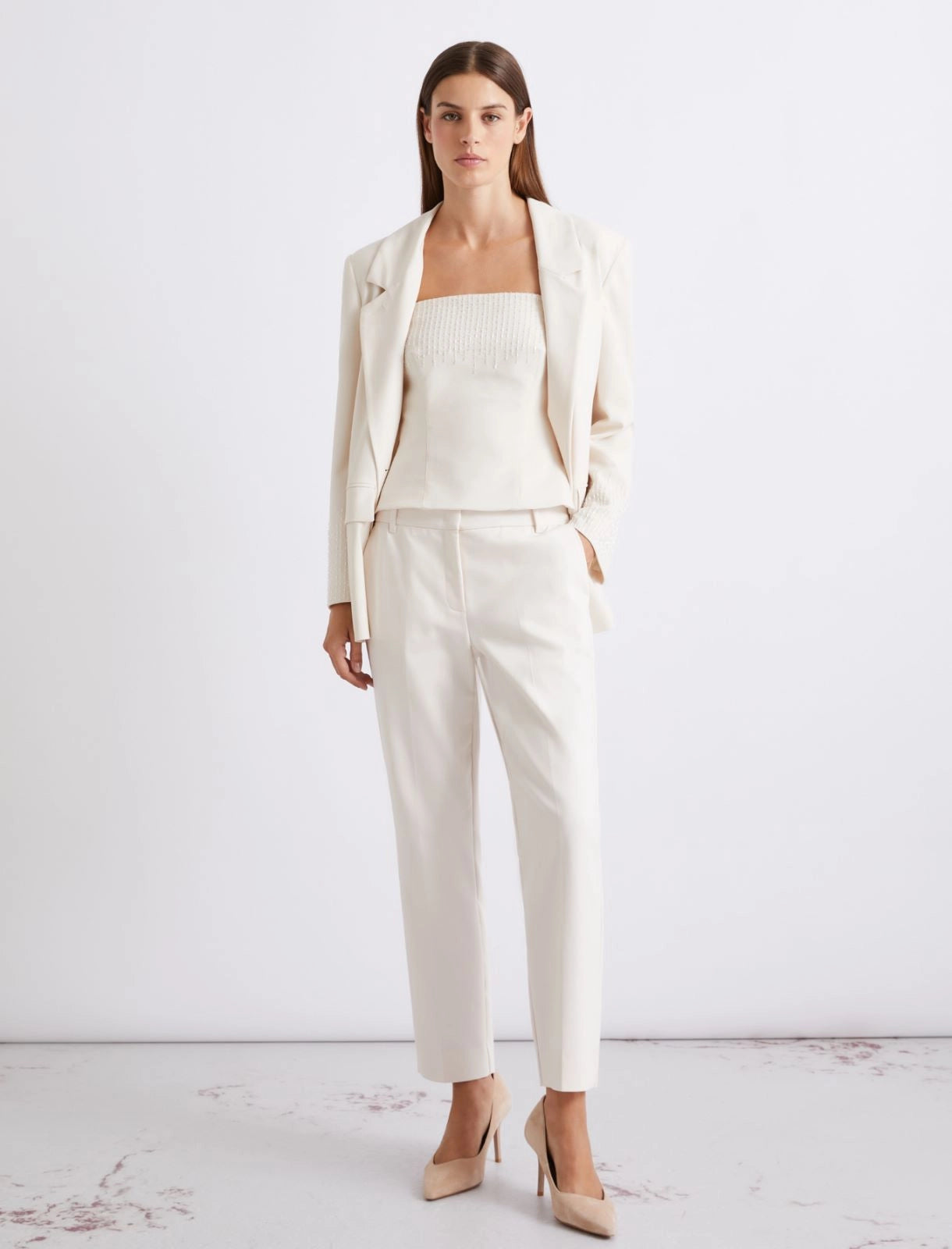 Marella White Stretch Cotton-Blend Trousers MLLGHIAND