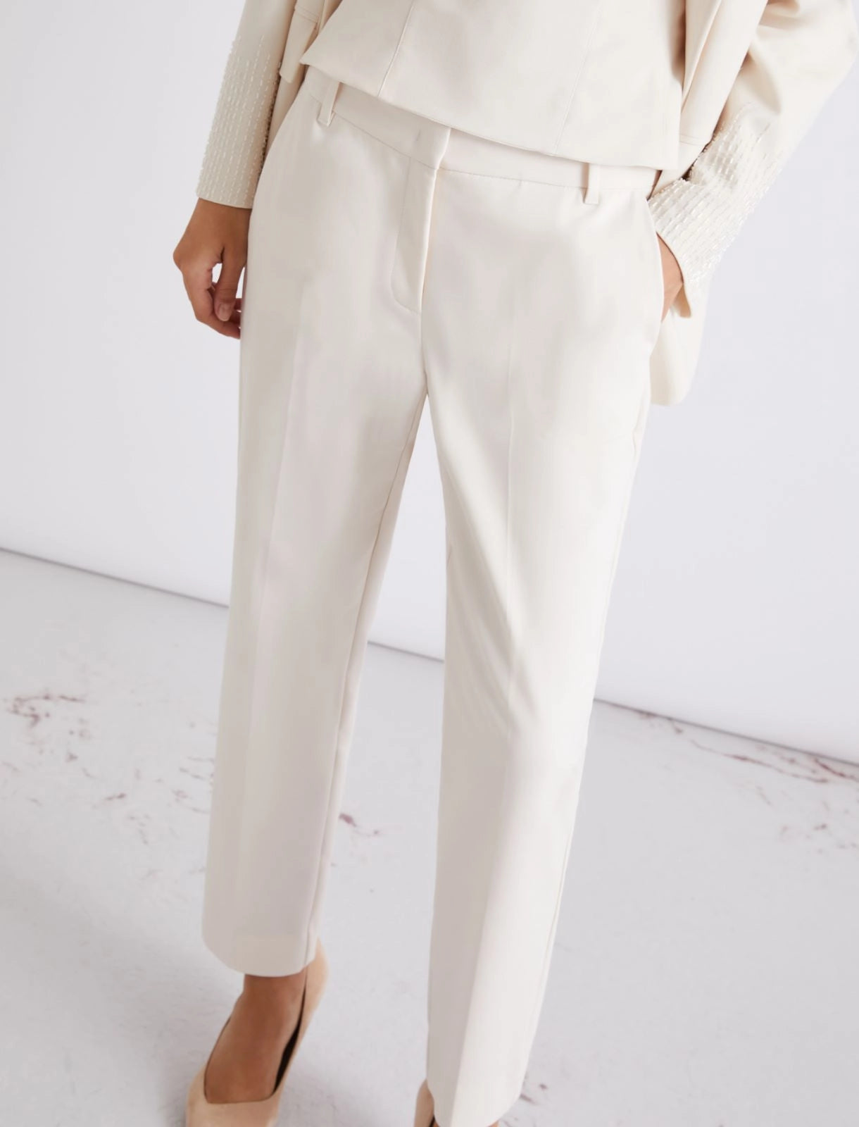 Marella White Stretch Cotton-Blend Trousers MLLGHIAND