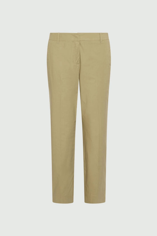 Marella Khaki Slim Leg Cropped Stretch Cotton Poplin Trousers